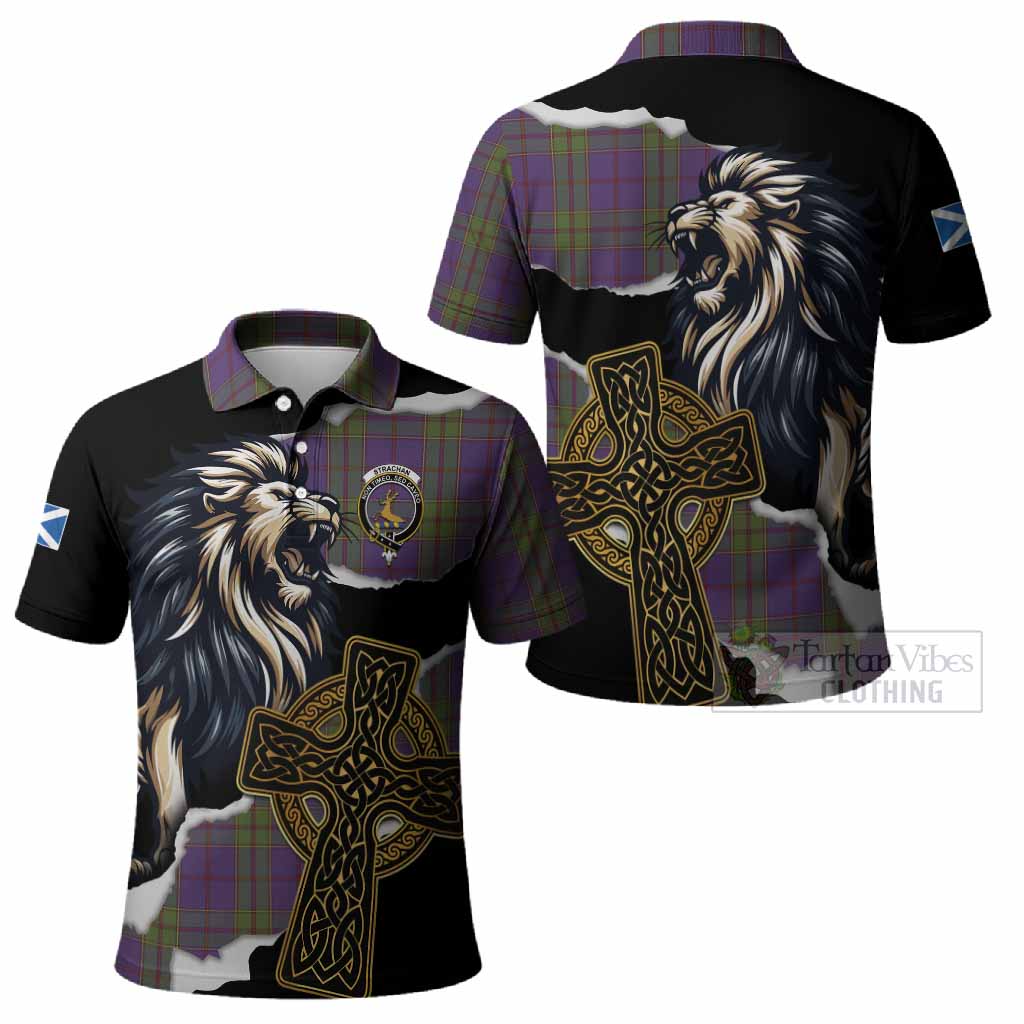 Strachan Tartan Scottish Polo Shirt Lion Celtic Heritage