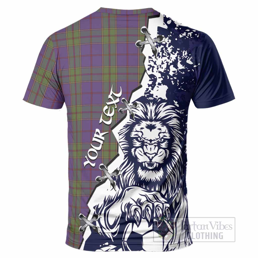 Strachan Tartan Scottish T-Shirt Angry Lion With Soccer Ball Style