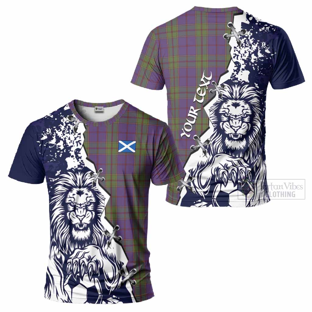 Strachan Tartan Scottish T-Shirt Angry Lion With Soccer Ball Style
