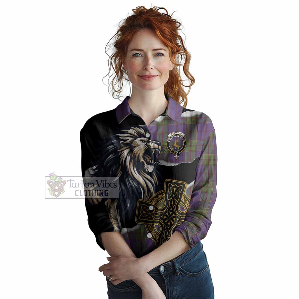 Strachan Tartan Scottish Women Casual Shirt Lion Celtic Heritage