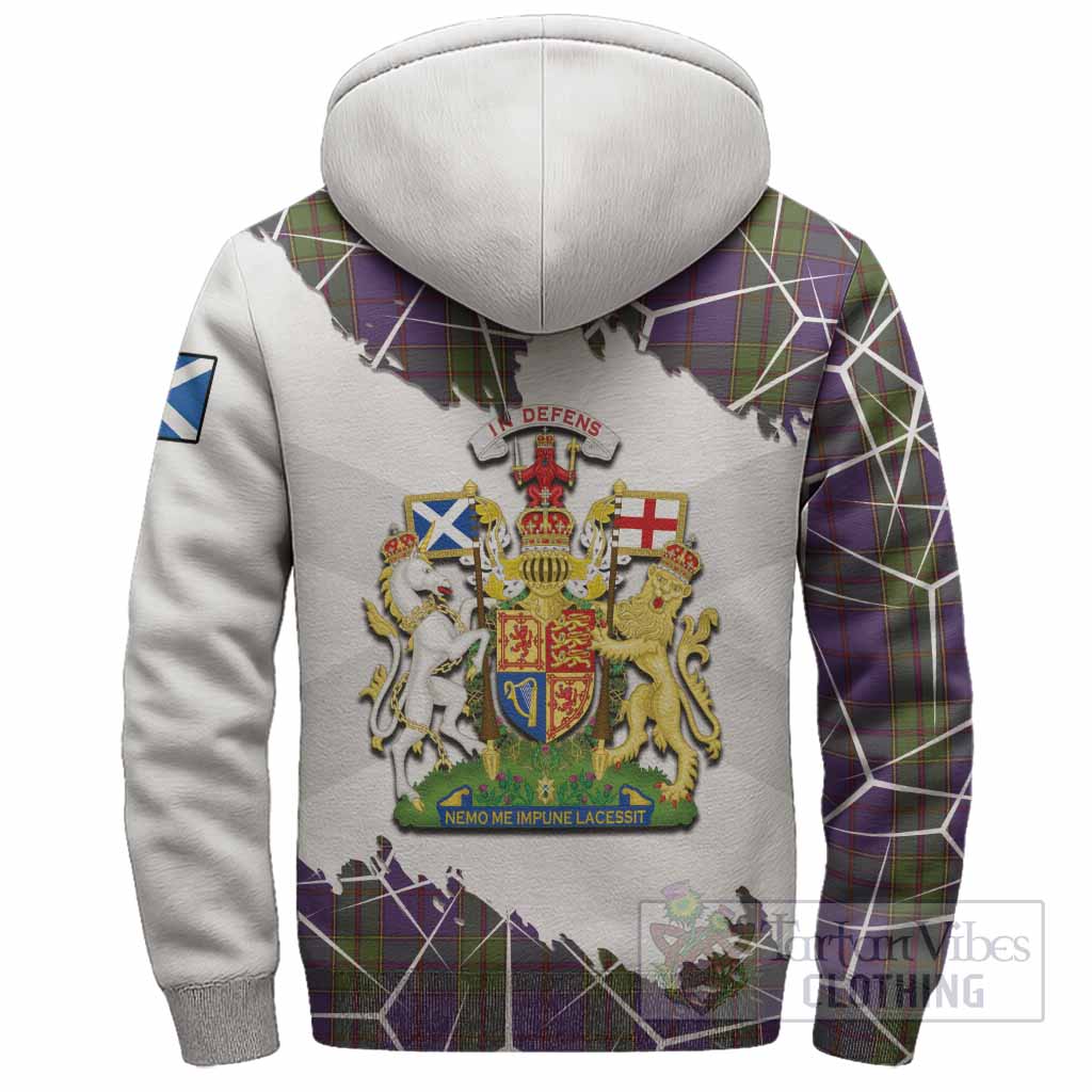 Strachan Tartan Sherpa Hoodie with Family Crest and Lion Rampant Grunge Style