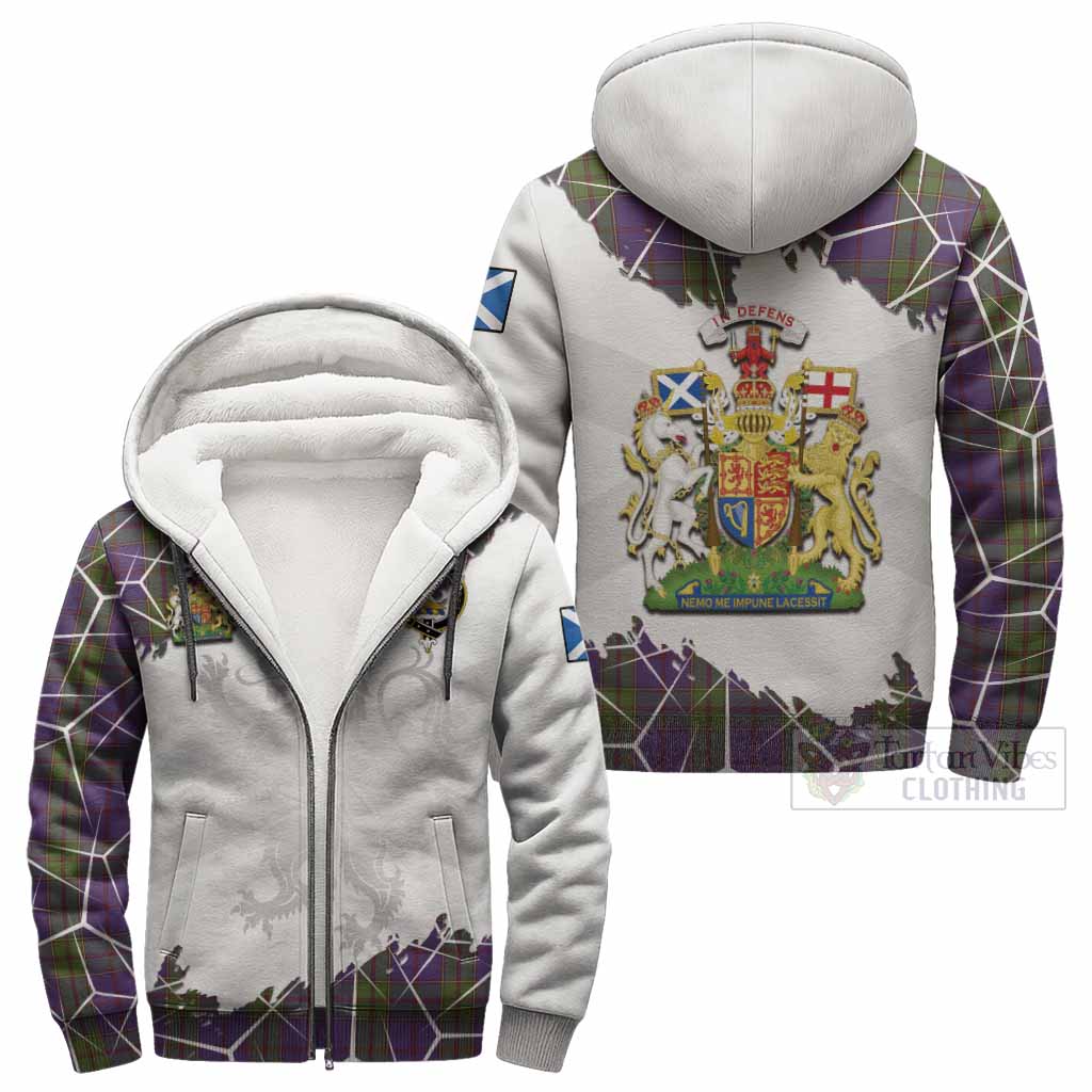Strachan Tartan Sherpa Hoodie with Family Crest and Lion Rampant Grunge Style