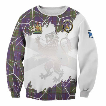 Strachan Tartan Sweatshirt with Family Crest and Lion Rampant Grunge Style