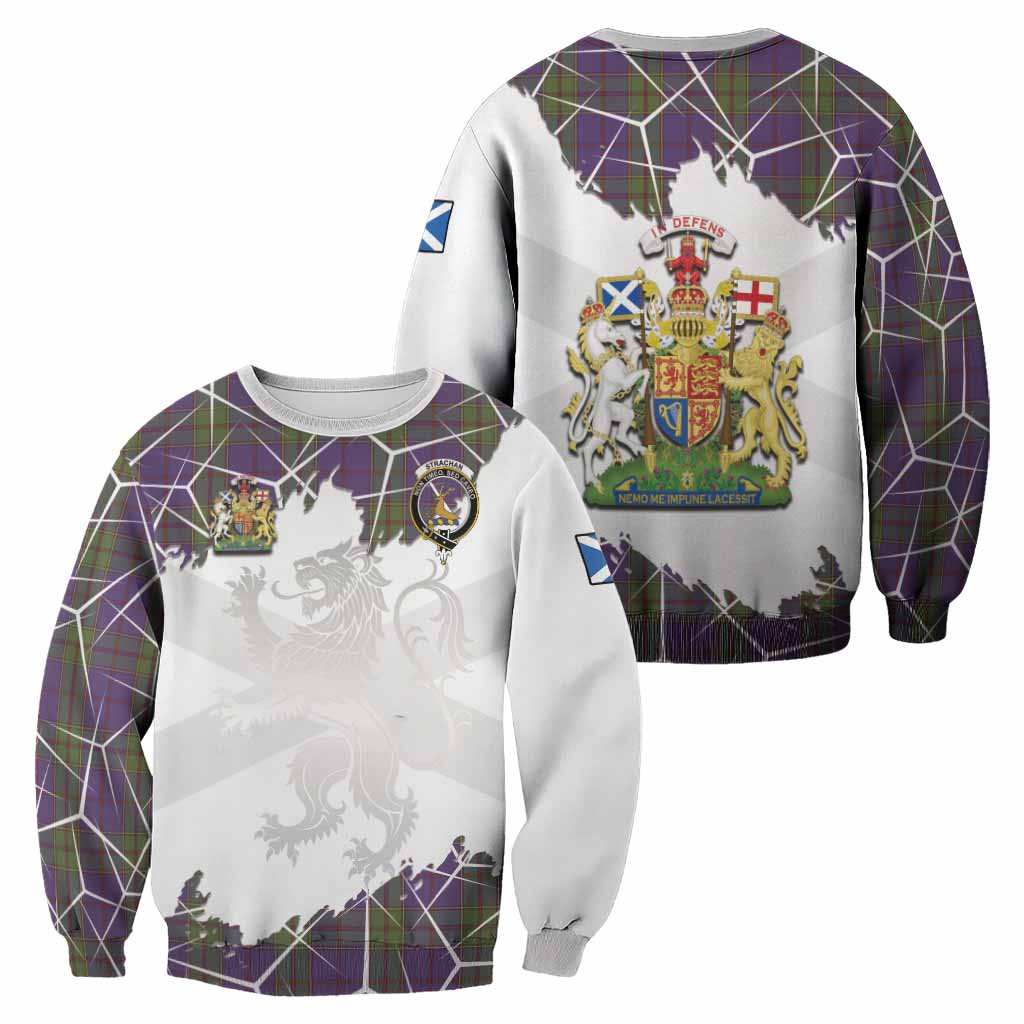 Strachan Tartan Sweatshirt with Family Crest and Lion Rampant Grunge Style