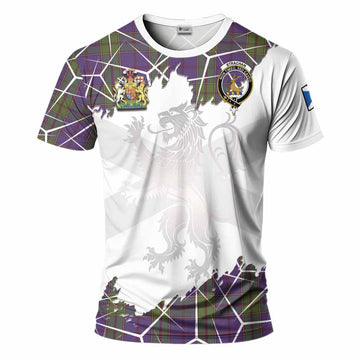 Strachan Tartan T-Shirt with Family Crest and Lion Rampant Grunge Style
