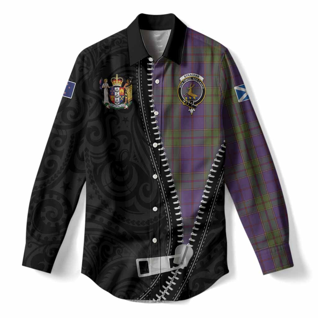 Strachan Tartan Women Casual Shirt New Zealand Pattern Unique Zipper Stylized