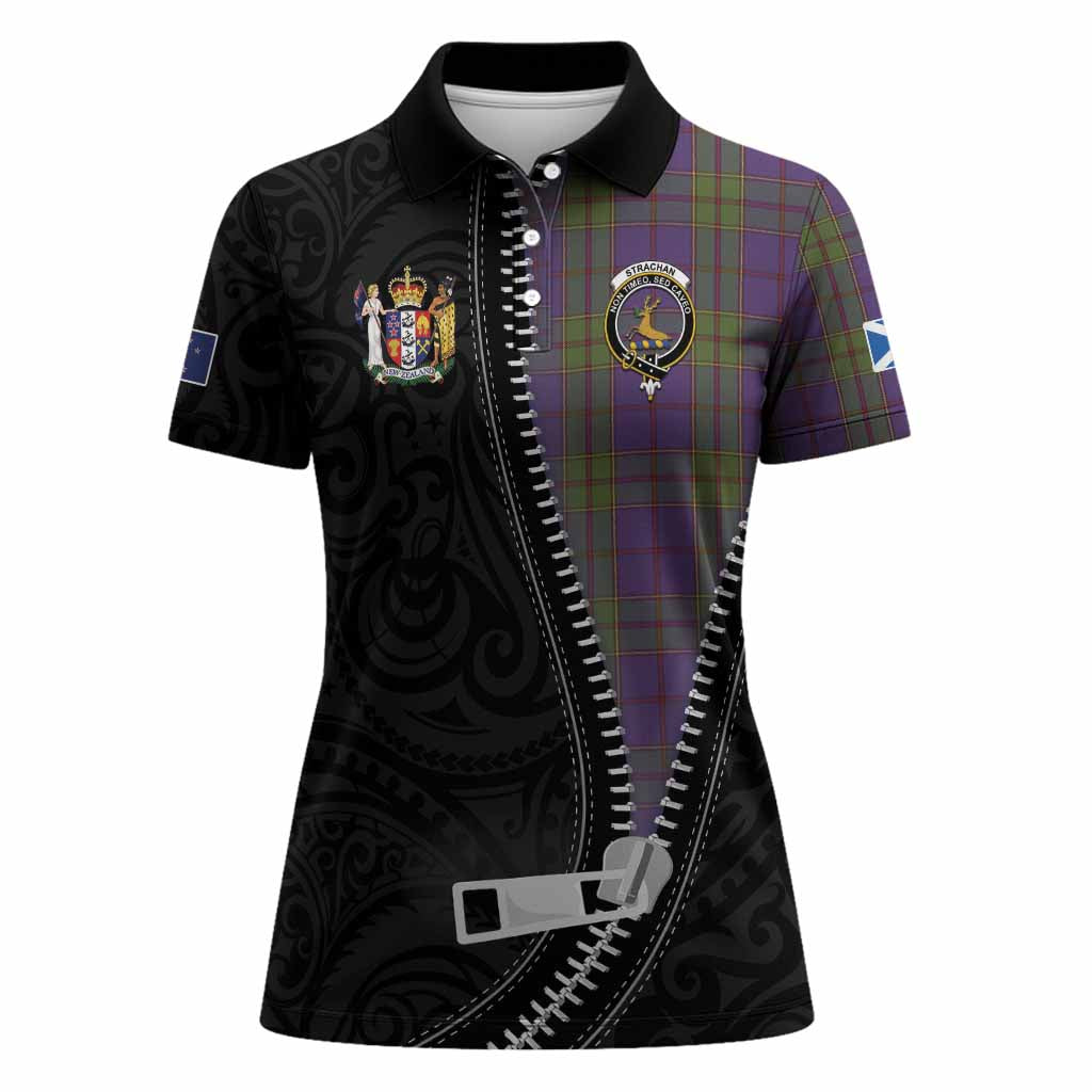 Strachan Tartan Women Polo Shirt New Zealand Pattern Unique Zipper Stylized