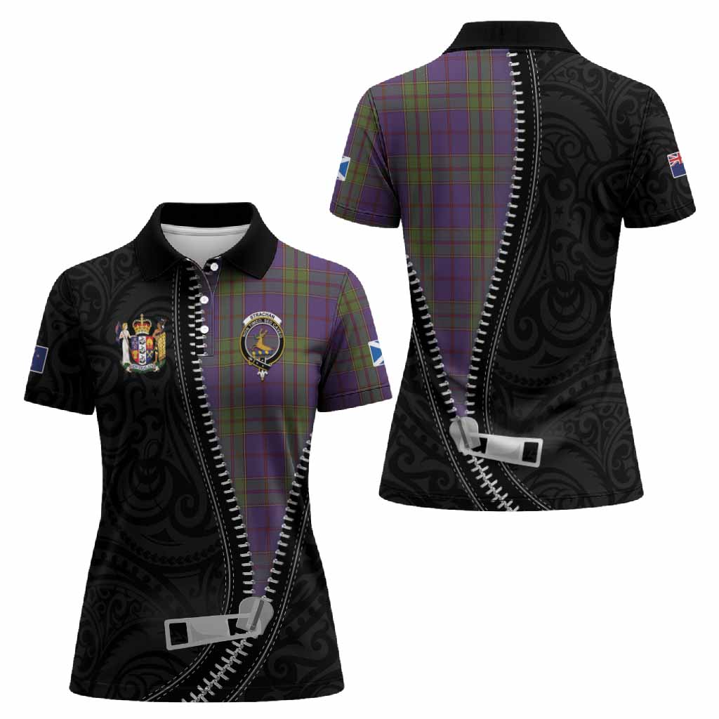 Strachan Tartan Women Polo Shirt New Zealand Pattern Unique Zipper Stylized