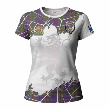 Strachan Tartan Women T shirt with Family Crest and Lion Rampant Grunge Style