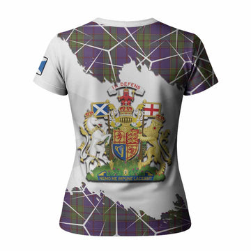 Strachan Tartan Women T shirt with Family Crest and Lion Rampant Grunge Style