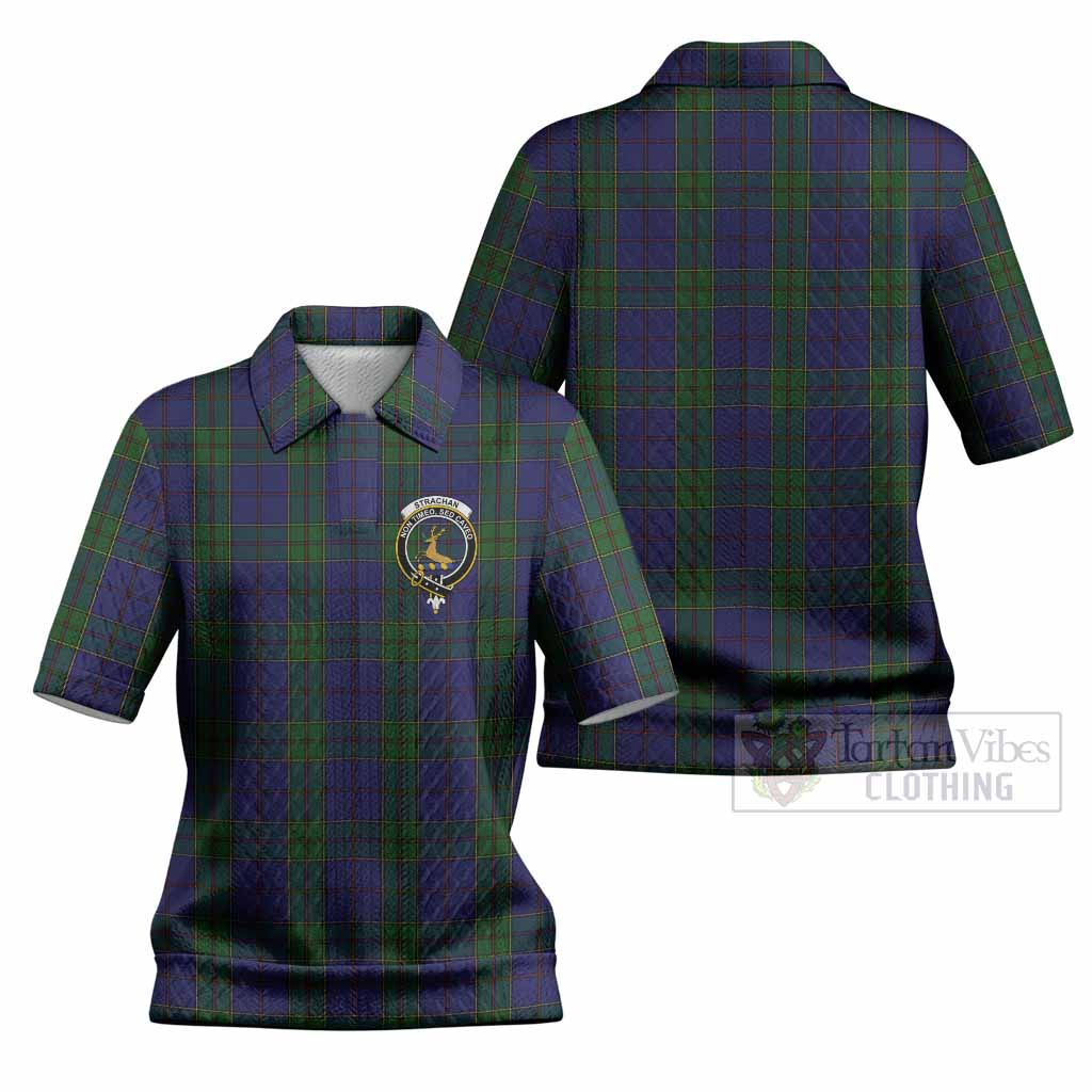 Strachan Tartan Women’s Polo Sweater Top with Family Crest