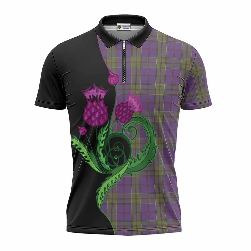Strachan Tartan Zipper Polo Shirt Traditional Scottish Thistle