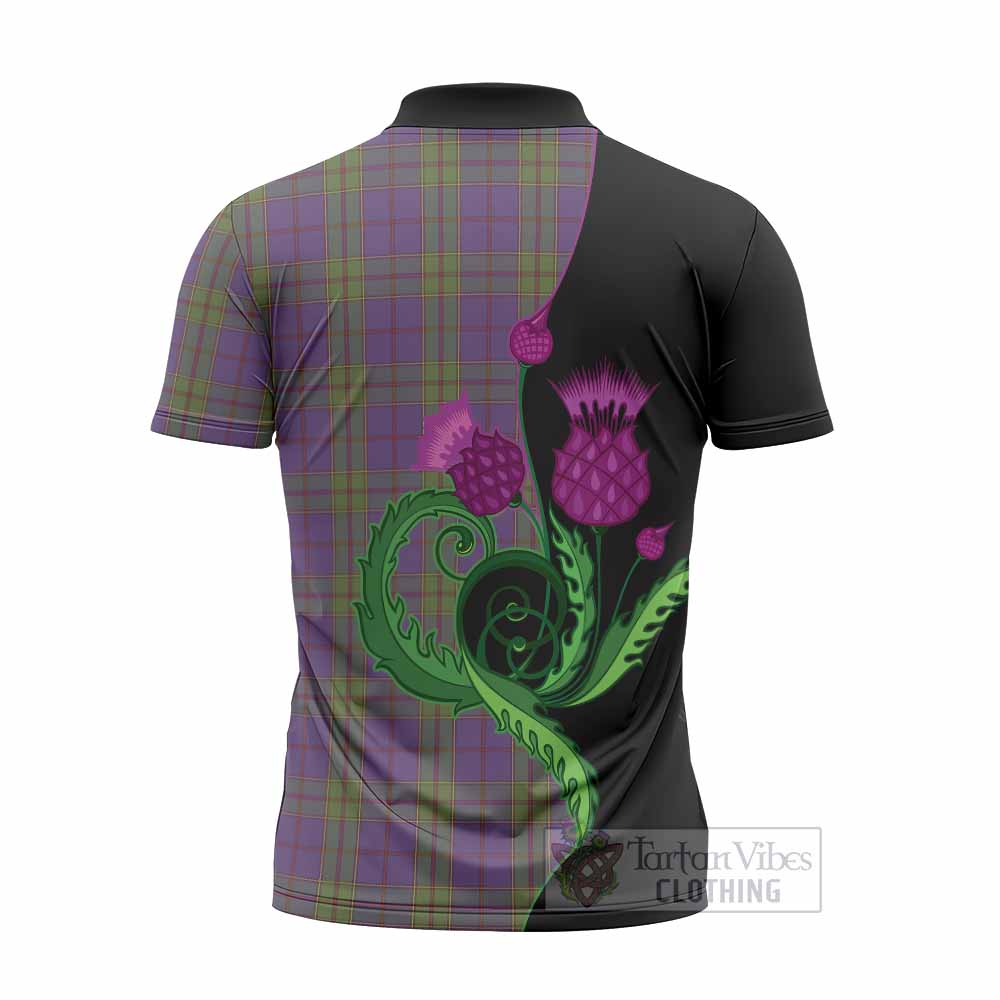 Strachan Tartan Zipper Polo Shirt Traditional Scottish Thistle