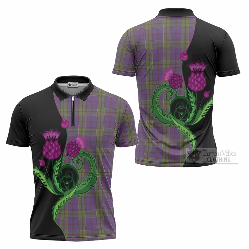 Strachan Tartan Zipper Polo Shirt Traditional Scottish Thistle