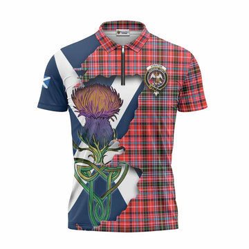 Straiton Tartan Family Crest Zipper Polo Shirt Scottish Thistle Celtic Inspired
