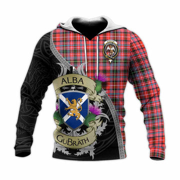 Tartan Vibes Clothing Straiton Tartan Family Crest Knitted Hoodie Lion Rampant Royal Thistle Shield Celtic Inspired