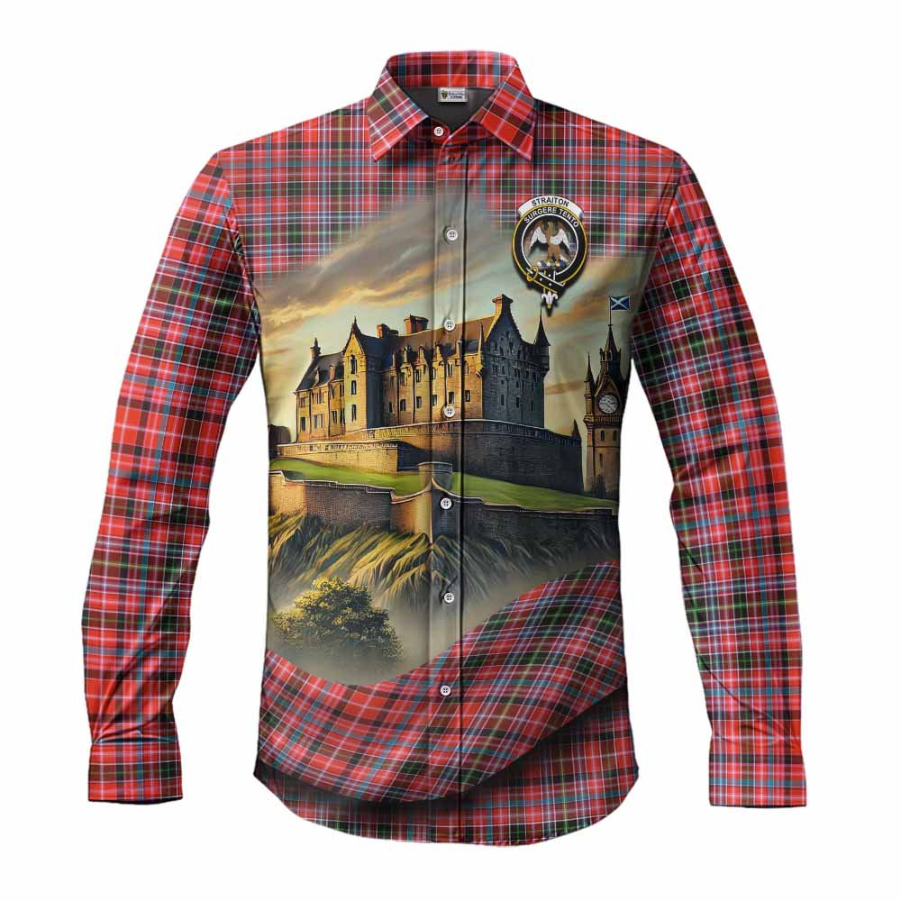 Tartan Vibes Clothing Straiton Tartan Family Crest Long Sleeve Button Shirt with Scottish Ancient Castle Style