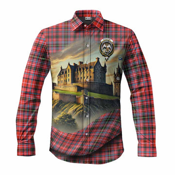Straiton Tartan Family Crest Long Sleeve Button Shirt with Scottish Ancient Castle Style