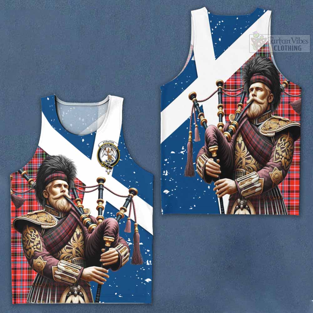 Straiton Tartan Men's Tank Top with Family Crest Scottish Bagpiper Vibes