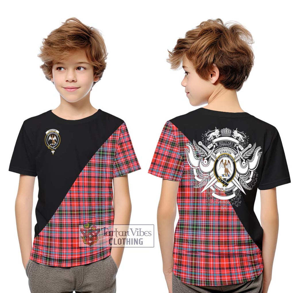 Straiton Tartan Kid T-Shirt with Family Crest and Military Logo Style Youth XL Size14 - Tartanvibesclothing Shop