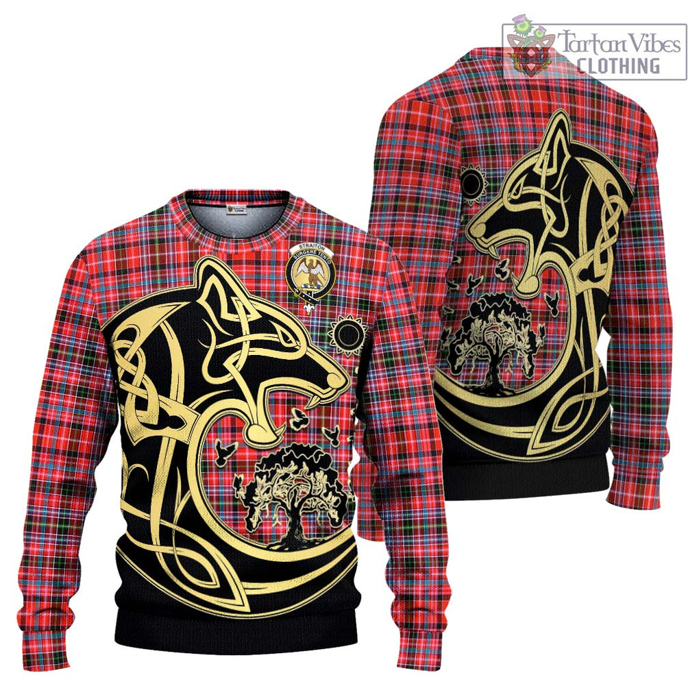 Straiton Tartan Knitted Sweater with Family Crest Celtic Wolf Style Unisex - Tartan Vibes Clothing