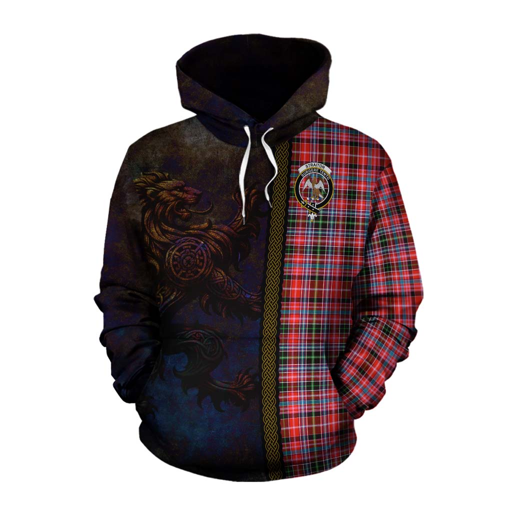 Tartan Vibes Clothing Straiton Tartan Family Crest Cotton Hoodie Alba Gu Brath Be Brave Lion Ancient Style
