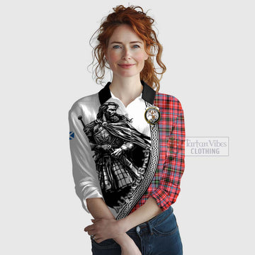 Tartan Vibes Clothing Straiton Tartan Clan Crest Women's Casual Shirt with Highlander Warrior Celtic Style