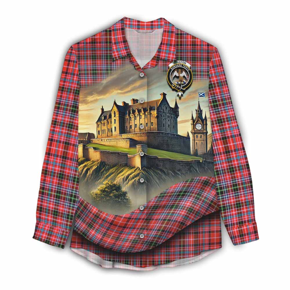 Tartan Vibes Clothing Straiton Tartan Family Crest Women's Casual Shirt with Scottish Ancient Castle Style