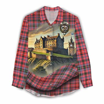 Tartan Vibes Clothing Straiton Tartan Family Crest Women's Casual Shirt with Scottish Ancient Castle Style