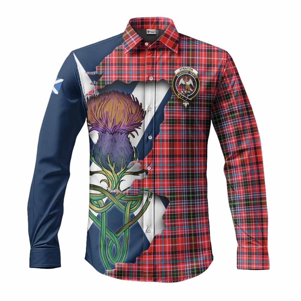 Tartan Vibes Clothing Straiton Tartan Family Crest Long Sleeve Button Shirt Scottish Thistle Celtic Inspired