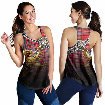 Tartan Vibes Clothing Straiton Crest Tartan Women's Racerback Tanks with Golden Lion Emblem Celtic Style