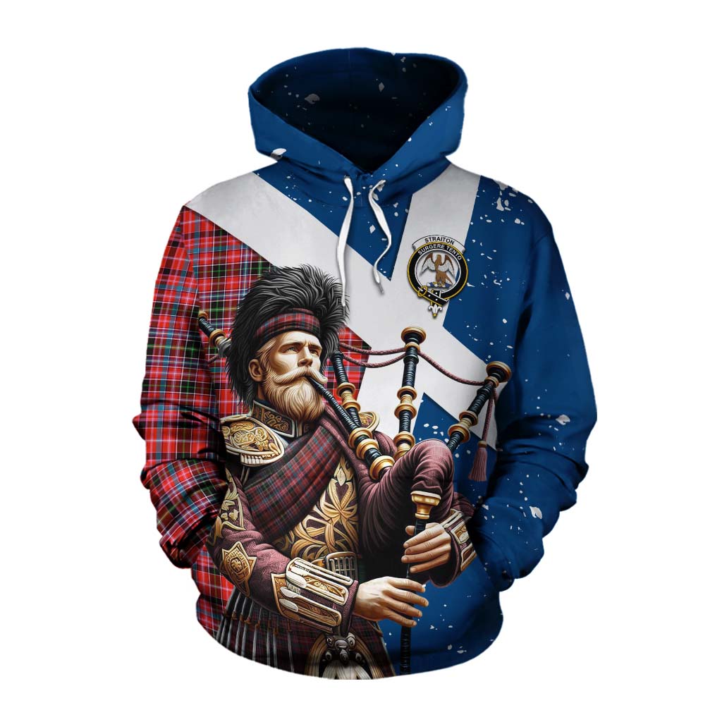 Tartan Vibes Clothing Straiton Tartan Cotton Hoodie with Family Crest Scottish Bagpiper Vibes