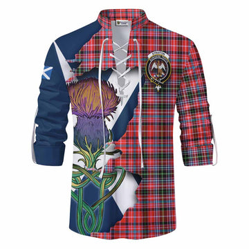Straiton Tartan Family Crest Ghillie Kilt Shirt Scottish Thistle Celtic Inspired