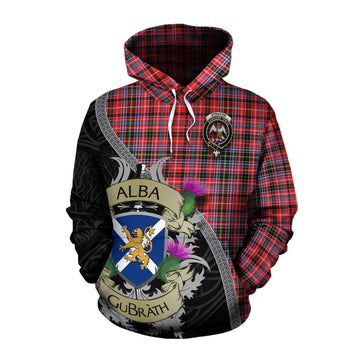 Straiton Tartan Family Crest Cotton Hoodie Lion Rampant Royal Thistle Shield Celtic Inspired