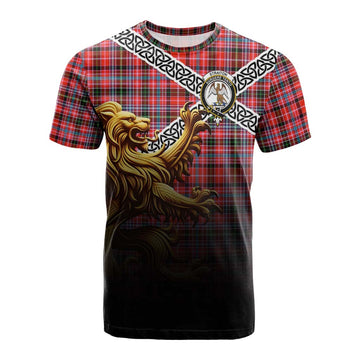 Straiton Crest Tartan Cotton T-shirt with Golden Lion Emblem Celtic Style
