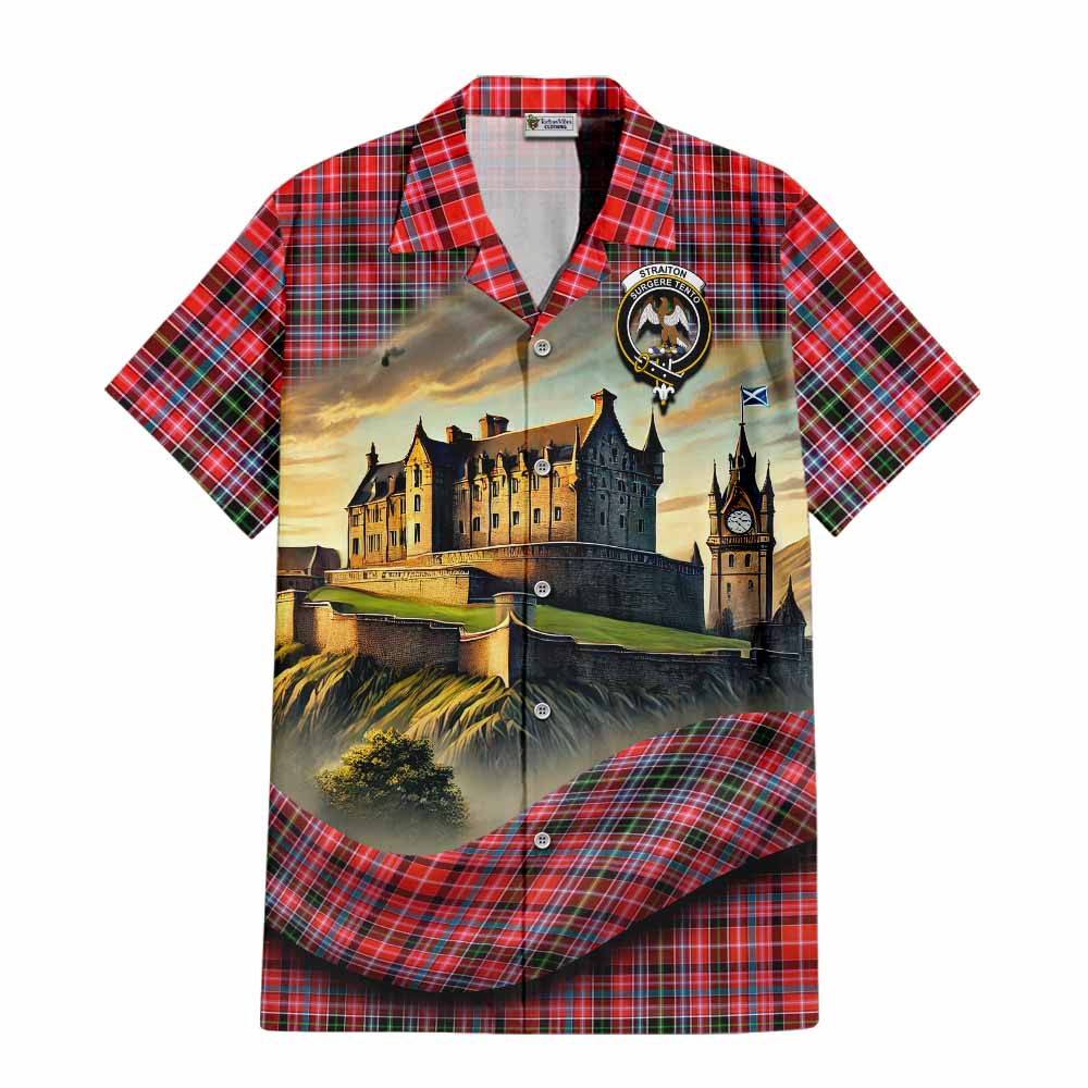 Tartan Vibes Clothing Straiton Tartan Family Crest Short Sleeve Button Shirt with Scottish Ancient Castle Style