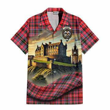 Tartan Vibes Clothing Straiton Tartan Family Crest Short Sleeve Button Shirt with Scottish Ancient Castle Style