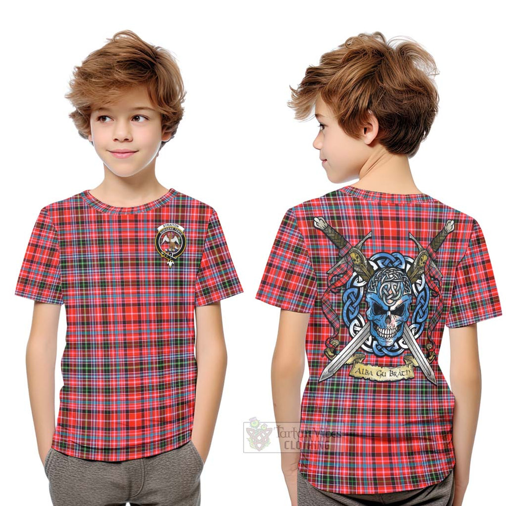 Tartan Vibes Clothing Straiton Tartan Kid T-Shirt with Family Crest Celtic Skull Style
