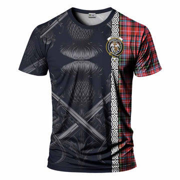 Tartan Vibes Clothing Straiton Tartan T-Shirt with Family Crest Cross Sword Thistle Celtic Vibes