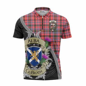 Straiton Tartan Family Crest Zipper Polo Shirt Lion Rampant Royal Thistle Shield Celtic Inspired