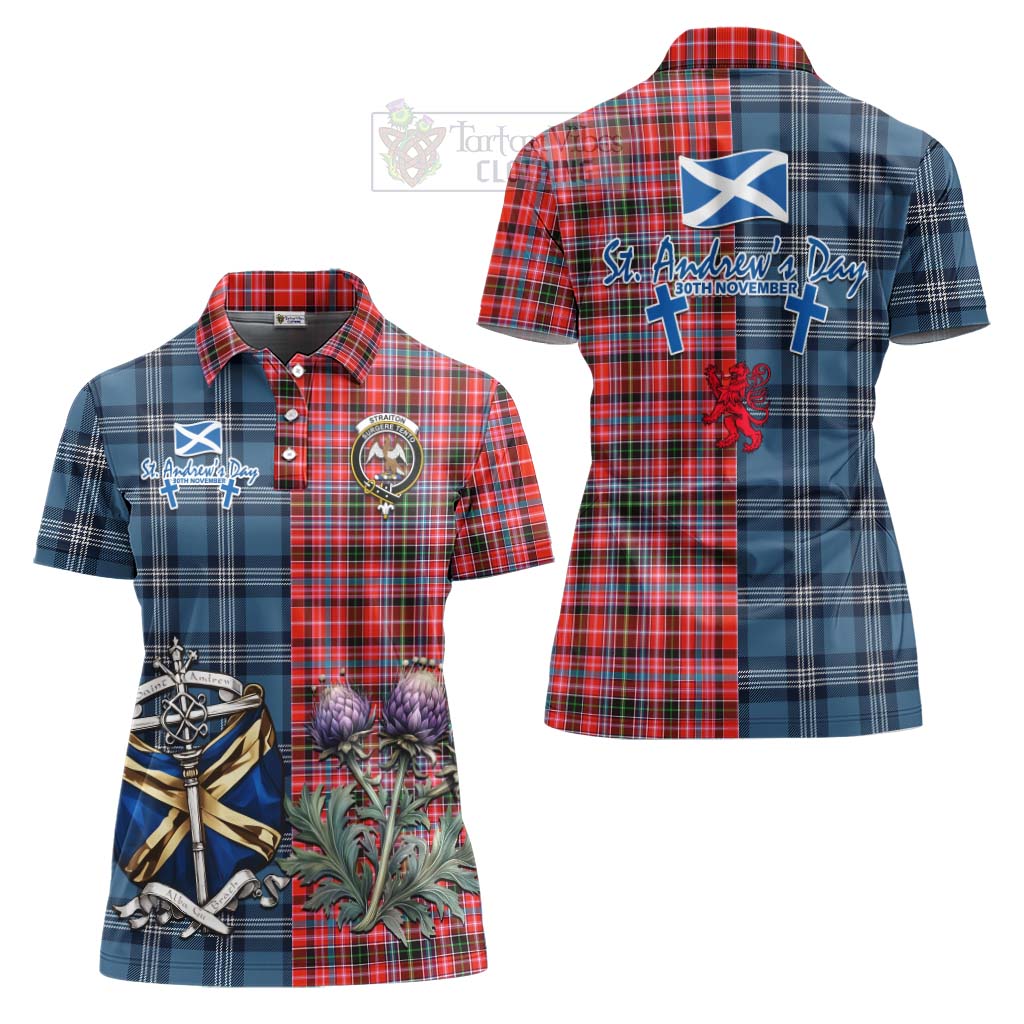 Tartan Vibes Clothing Straiton Tartan Women's Polo Shirt Happy St. Andrew's Day Half Tartan Style