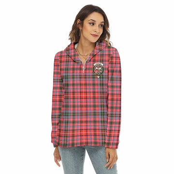 Straiton Tartan Women's Borg Fleece Hoodie with Half Zip with Family Crest