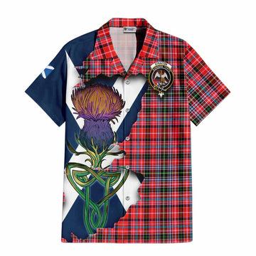 Tartan Vibes Clothing Straiton Tartan Family Crest Short Sleeve Button Shirt Scottish Thistle Celtic Inspired