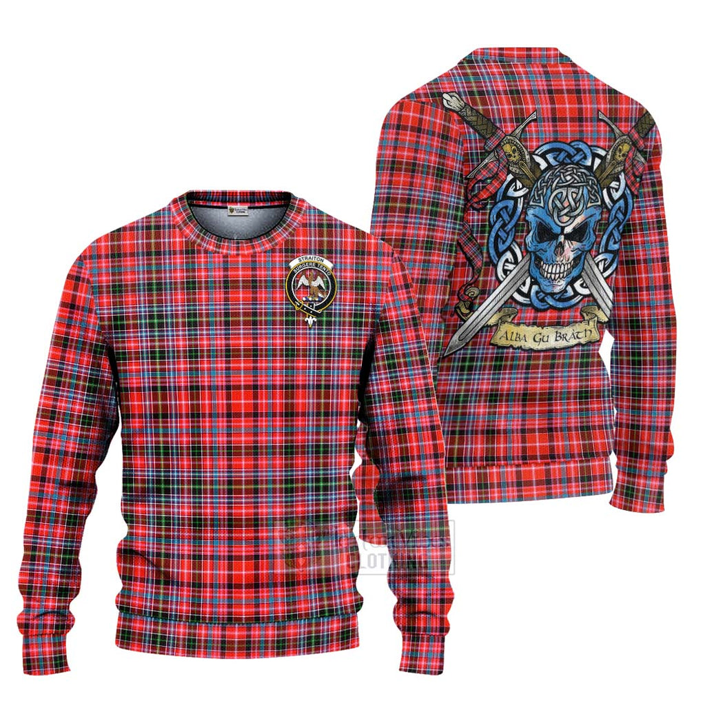 Tartan Vibes Clothing Straiton Tartan Knitted Sweater with Family Crest Celtic Skull Style