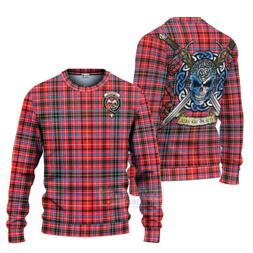 Tartan Vibes Clothing Straiton Tartan Knitted Sweater with Family Crest Celtic Skull Style