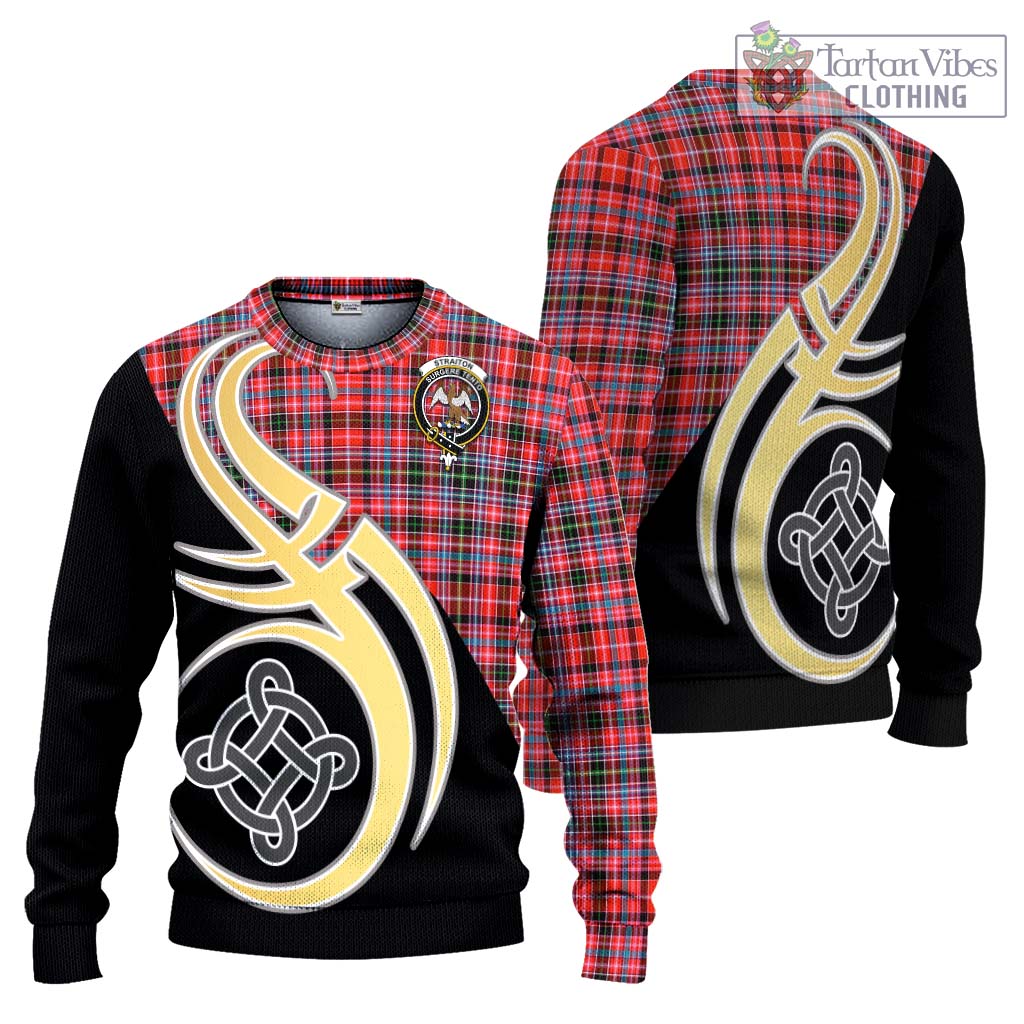 Straiton Tartan Knitted Sweater with Family Crest and Celtic Symbol Style Unisex - Tartan Vibes Clothing