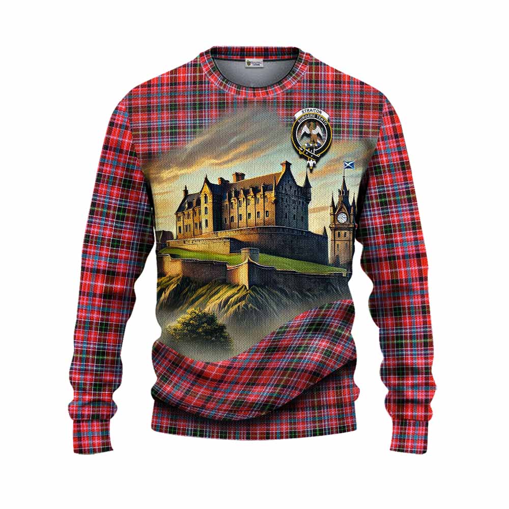 Tartan Vibes Clothing Straiton Tartan Family Crest Knitted Sweater with Scottish Ancient Castle Style