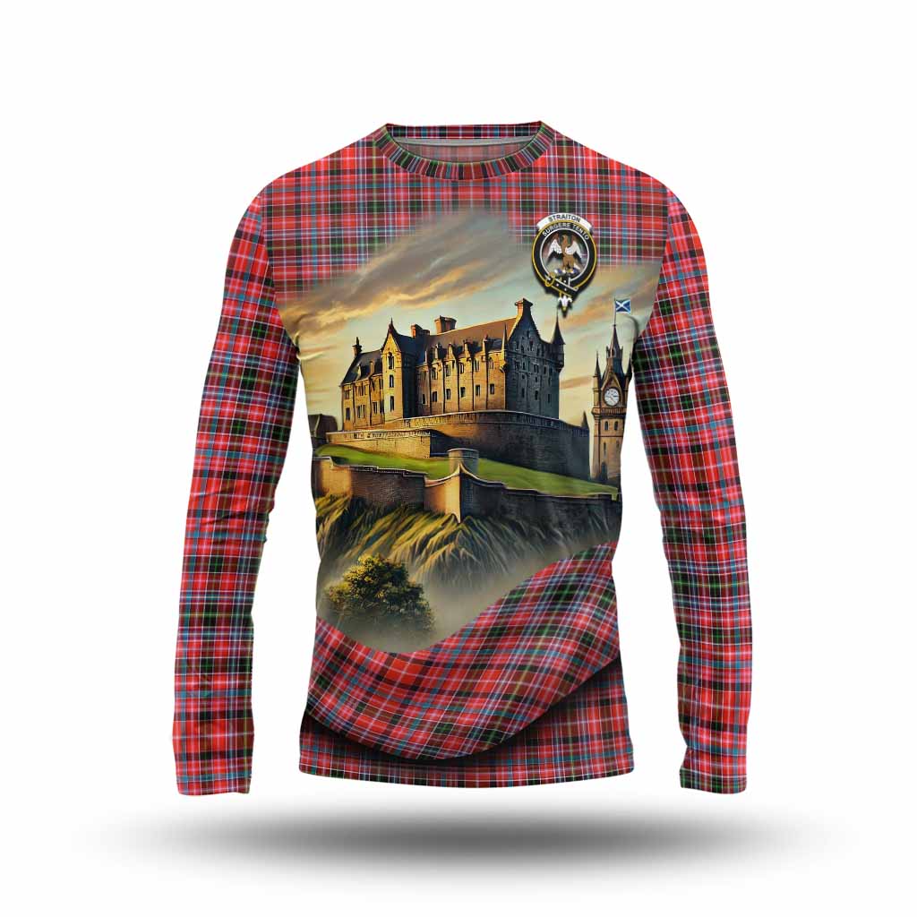 Tartan Vibes Clothing Straiton Tartan Family Crest Long Sleeve T-Shirt with Scottish Ancient Castle Style