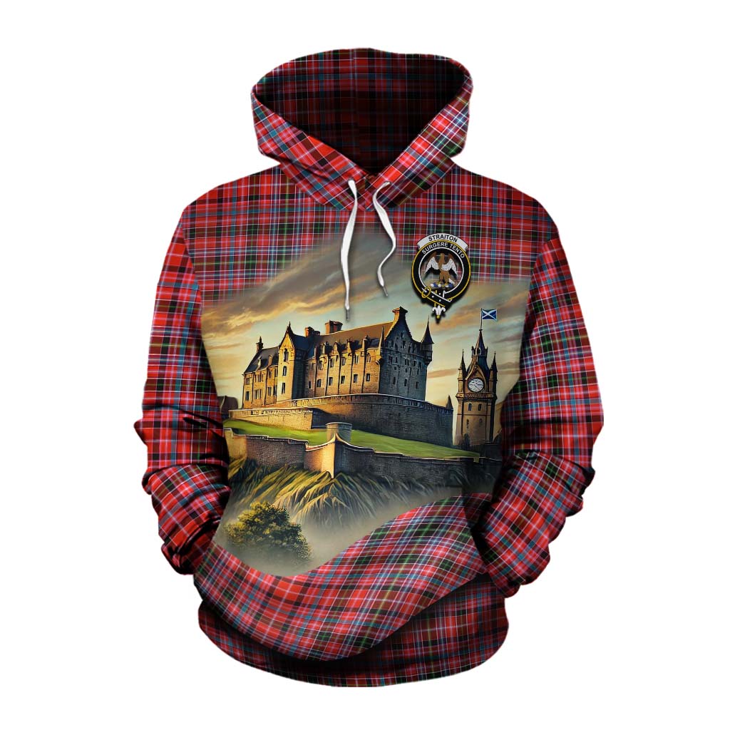 Tartan Vibes Clothing Straiton Tartan Family Crest Cotton Hoodie with Scottish Ancient Castle Style