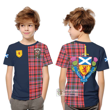Tartan Vibes Clothing Straiton Tartan Kid T-Shirt with Scottish Lion Royal Arm Half Style